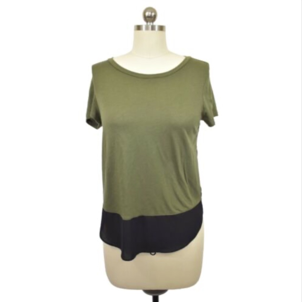 Express Green Top Black Sheer Hem XS
